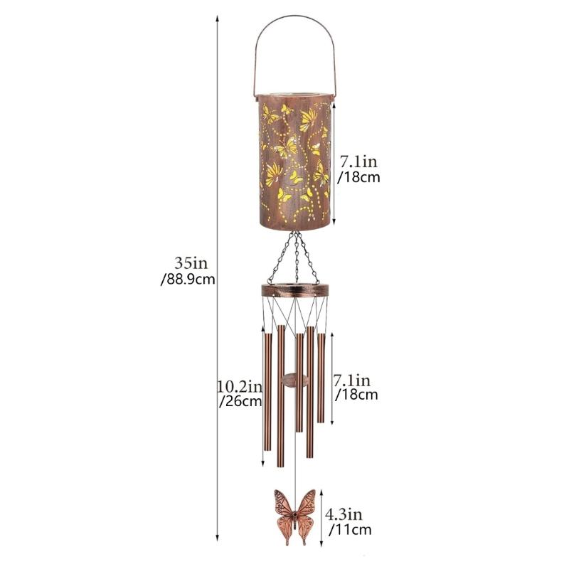 Artistic Elegant Solar Lighted Metal Butterfly Wind Chime Perfect For Garden Lawn Porch And Yard Decoration Tree Hanging