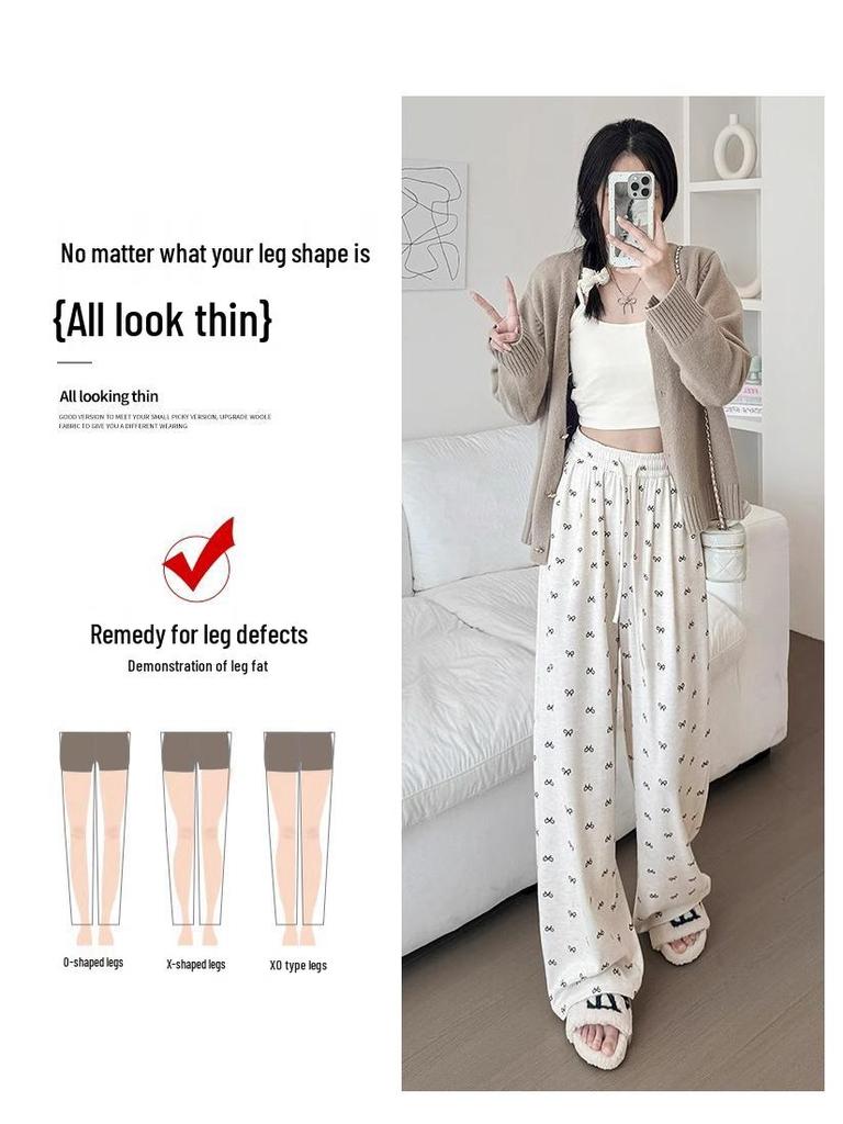 2025 High Waist Petite Bow Soft Drapey Pants - Women's Spring & Autumn