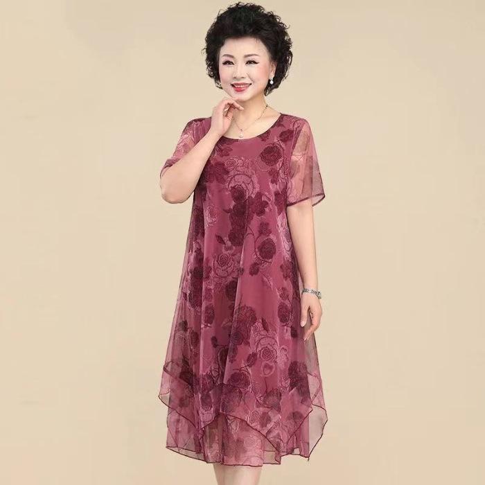 

Summer Dress Casual Short Sleeve O-Neck Floral Print Dresses Elegant Party Dress 5XL Women Clothing L красный