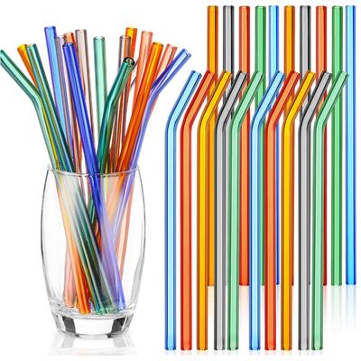 50 Stück bunte, 20 cm lange, wiederverwendbare Glasstrohhalme, umweltfreundliche Strohhalme für Smoothies, Trinkhalme für Cocktails, Trinkgeschirr, Barzubehör