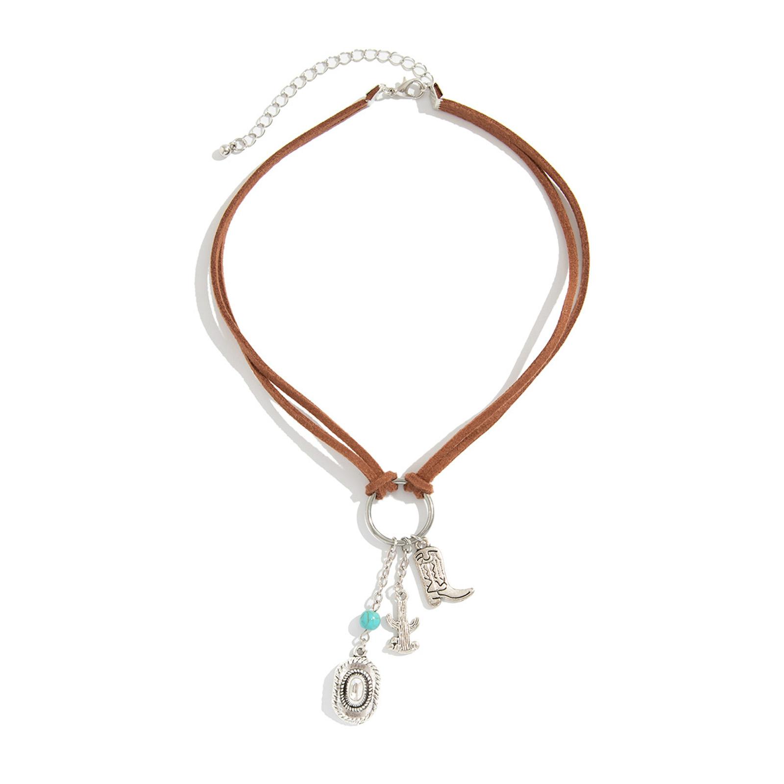 

Western Cowboy Hat Boots Necklace Unisex Necklace Bohemian Neck Jewelry Alloy Texture for Music Festival Party Outfit A