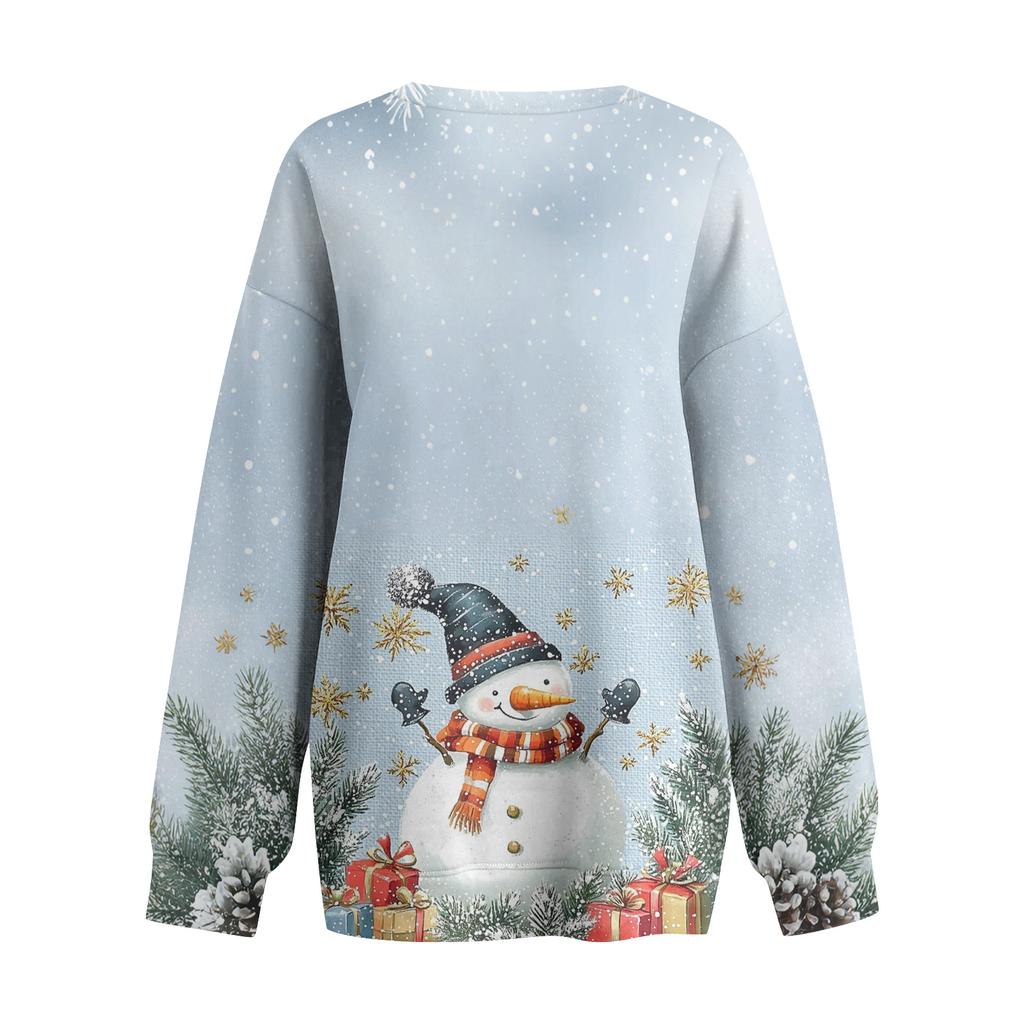 Women's Casual And Fashionable Christmas Print Long-Sleeved Top