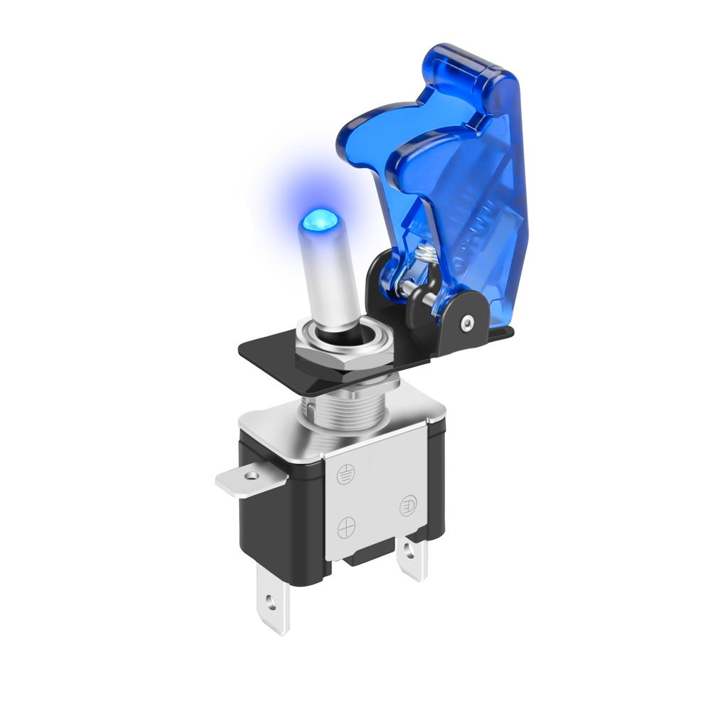12V LED Lighted Toggle Switch with Aircraft Guard Safety Flip Cover 12 Volt DC 20A Heavy Duty Covered Illuminated Lit for Racing