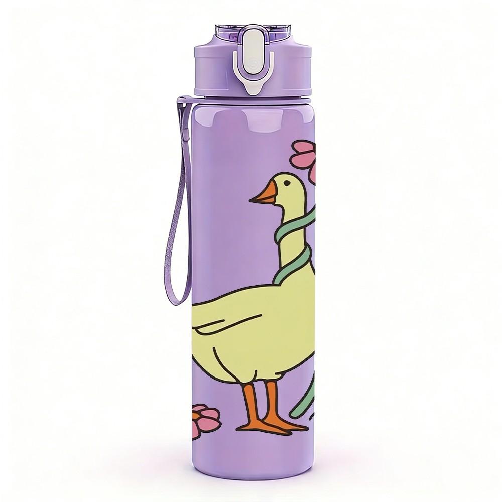 1PC Single Goose Duck Cartoon Print 750ml Color Plastic Sports Water Bottle Leakproof Flip Straw Lid Suitable for Sports Office Home Use