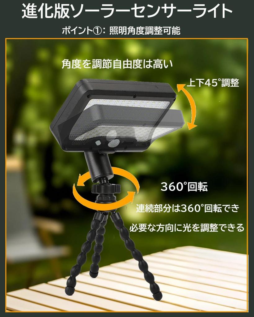 Outdoor Solar Sensor Light, Motion Sensor, Waterproof, Warm White, Warm White, Clip-on, 360° Rotation, Adjustable Angle, USB Rechargeable, 3