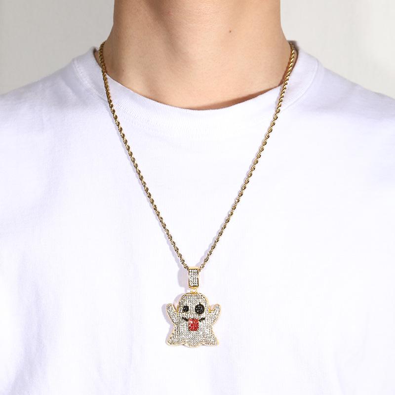 Ghost Tongue Pendant Necklace - Full Diamond Funny Expression Fashion Accessory