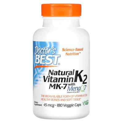 Doctor's Best, natürliches Vitamin K2 MK-7 mit MenaQ7, 45 mcg, 180 vegetarische Kapseln