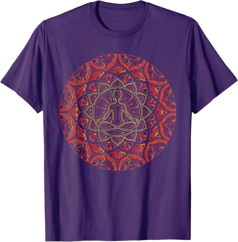 Buddha Mandala Yoga Meditation Graphic Tee Breathable Cotton Casual T-Shirt