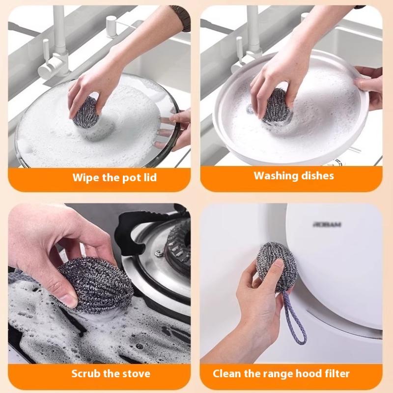 1/3/6 Pcs Grease Removal Tool Steel Wool Ball Stainless Steel Dishwashing Balls For Heavy-Duty Remove Grease Burnt Stains Kitchen