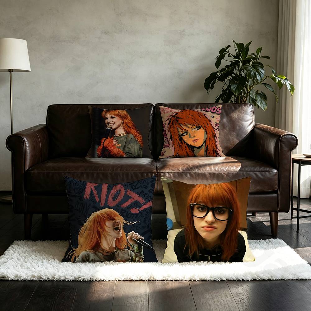 H-Hayley Williams P-Paramore Pillow Case Square Double-Sided Printing Short Plush Sofa Cushion Cover Bedroom Bedside Pillow