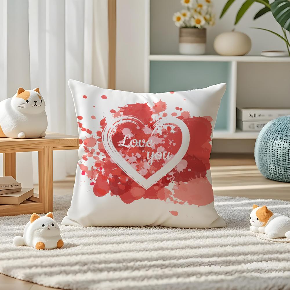 Valentine Red Heart Pillow Case Silky Elegant Comfort Sofa Bed Invisible Zipper