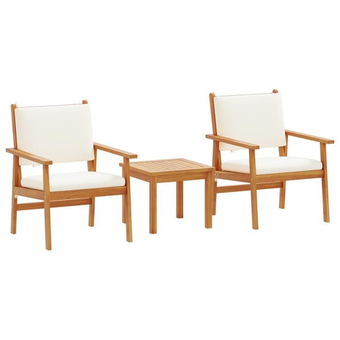 Ensemble bistro de jardin 3 pièces vidaXL avec coussins en bois d'acacia massif 4106577