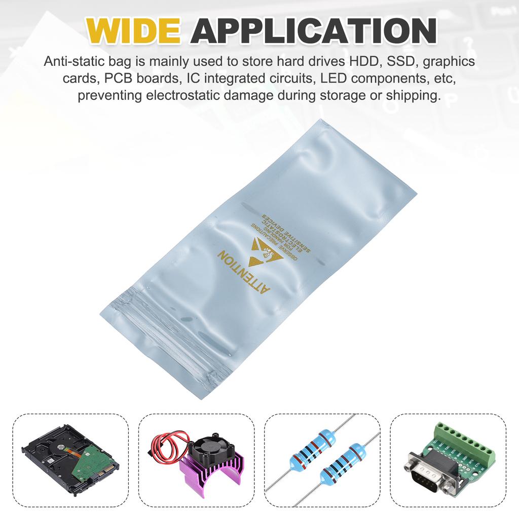100 Pcs Anti Static Bags Resealable ESD Shielding Bag with Labels for Hard Drive HDD SSD Electronic Device Silver Gray
