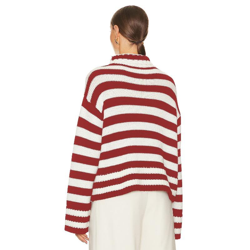 Comfortable Versatile Fashion High Neck Knitted Sweater Female Fall and Winter Loose Striped Long-sleeved Knit Sweater Sweater Coat Female