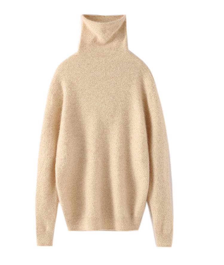 Women's Mink Cashmere Turtleneck Sweater - Short-Sleeved, Loose Fit, Autumn/Winter Warm Knitwear