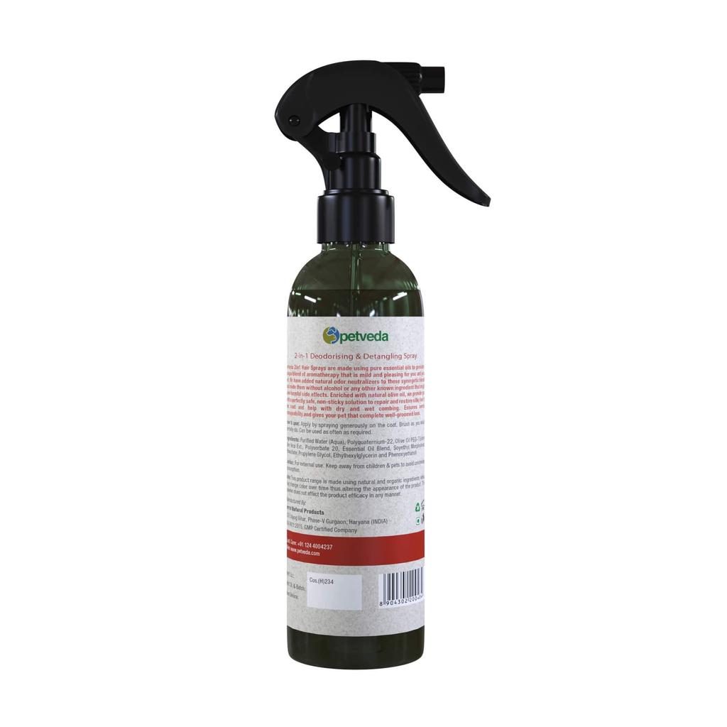 Spray dla kotów i psów: eliminacja zapachu (250 ml), Spray dezodoryzujący i ułatwiający rozczesywanie Petveda