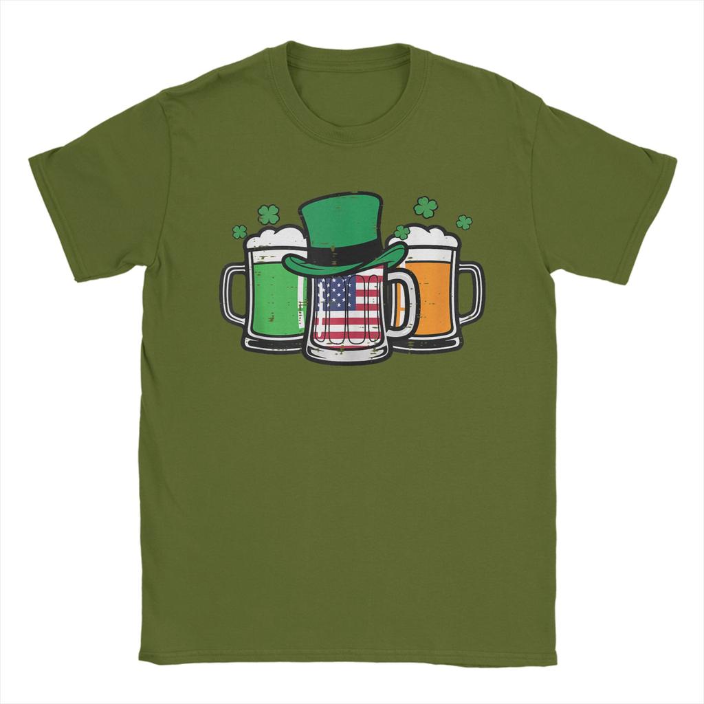 St. Patrick's Day Tasse US-Flagge Saint Pattys Patriotische T-Shirts Unisex Baumwoll-T-Shirt Rundhals-T-Shirts Kurzarm Kleidung Geschenkidee