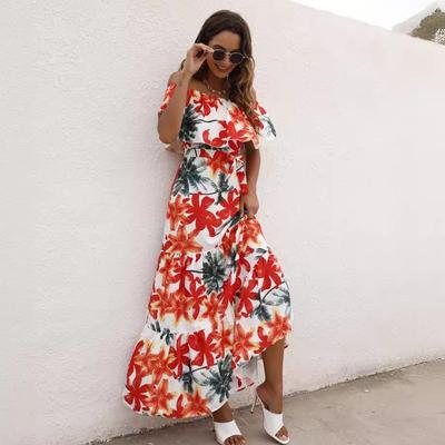Zomerse Dames Jurk met Print, Lijn Hals en Ruches