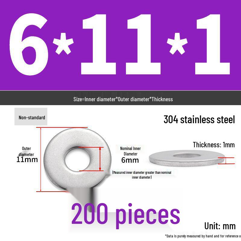 304 Stainless Steel Enlarged Flat Washer Ring (Sizes: M1.6-M22)