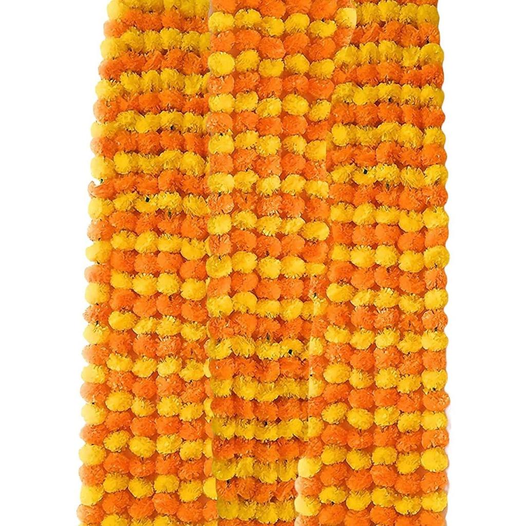 Sztuczny girlandowy toran z nagietków do długich puszystych kwiatów genda phool na wesele i festiwal Diwali Pongal/4,5-4,9 stopy /10 szt./Mieszanka żółtego i jasnopomarańczowego