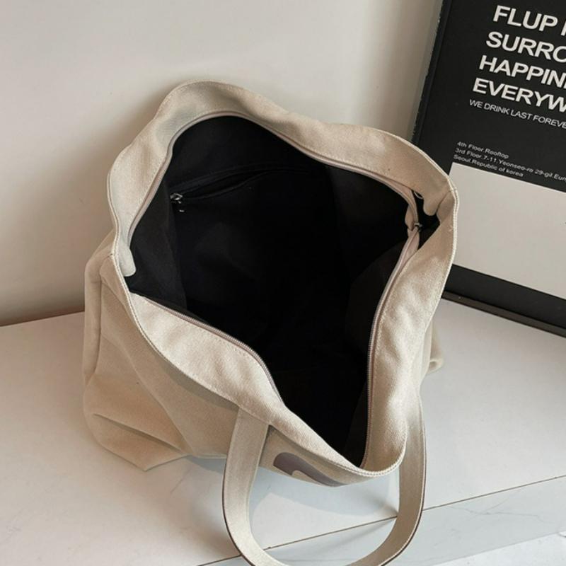 Korean Shoulder Bag Large Capacity Canvas Tote Bag for Women with Letter Print Comfortable and Versatile Texture Storage Bags