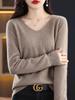 Women's Retro V-Neck 100% Wool Sweater – Seamless, Loose Fit, Autumn/Winter Commuting Essential