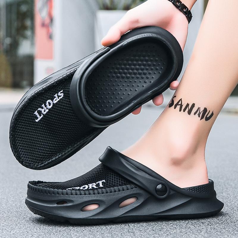 

Summer men s large-size hole shoes, new non-slip thick-soled bag head slippers, casual outer wear, stepping on shit beach sandals 38/39 сірий колір