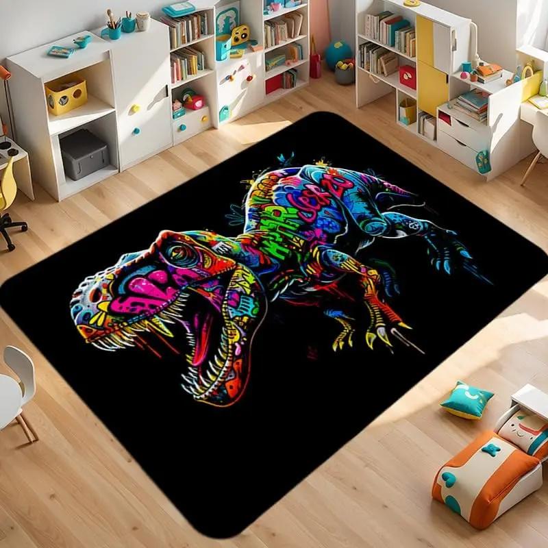 Dinosaur ABC Rug Non-Slip Play Mat Carpet for Boys Bedroom Kids Playroom Living Room Classroom Area Floor Mat Home Decor Doormat
