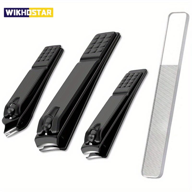3-piece black stainless steel nail clipper with nano glass file polishing nail file manicure tool set