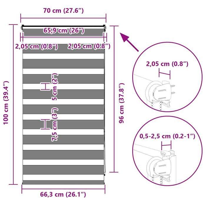 VidaXL Store zèbre gris clair largeur du tissu 65,9 cm polyester, store à enrouleur zébré, store zébré pour fenêtre, store 4014411