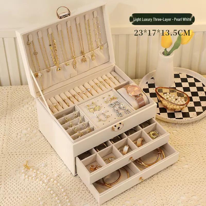 Handun Leather 3-Layer Drawer Jewelry Storage Box