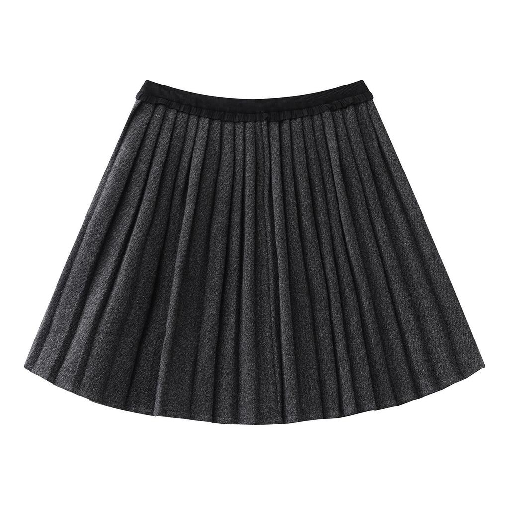 2026 Spring A-Line Pleated Wool Skirt - Slimming Petite Fit with Wood Ear Edge Waist