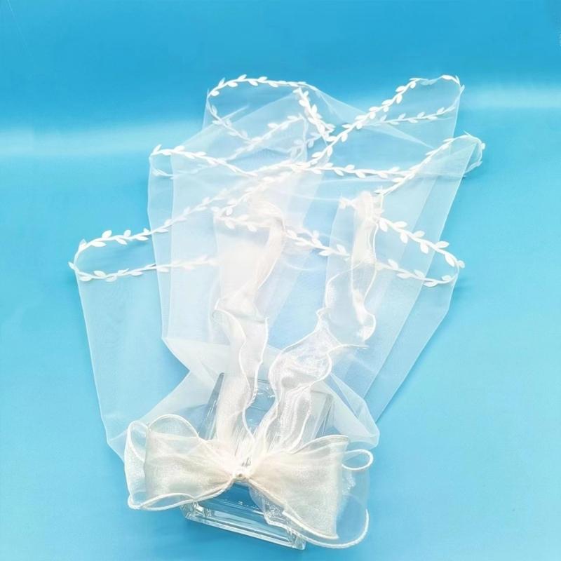 Wedding Tulle Bridal Layered Veil with Vine Trim&Bowknot Elegance Bride Supplies