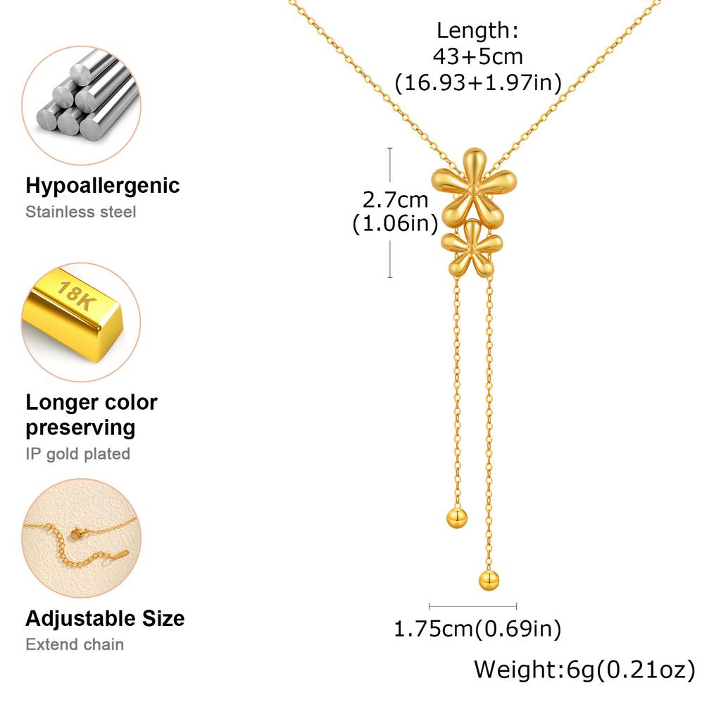 Xiaomi Vnox Double Flower Plant Pendant Women Necklace Golden Stainless Steel Chain Neck Exquisite Jewelry Gifts for Girlfriend Mother