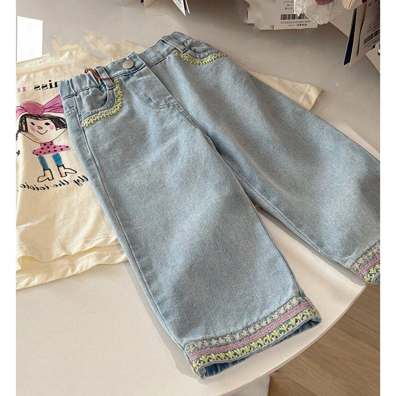 Dívčí rovné krajkové džíny léto Dětské všestranné široké kalhoty sladké ležérní kalhoty móda dívčí džíny oblečení