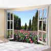 Window View Tapestry Wall Hanging, Scenic Nature Landscape Backdrop, Artificial Window Wall Decor for Bedroom Living Room