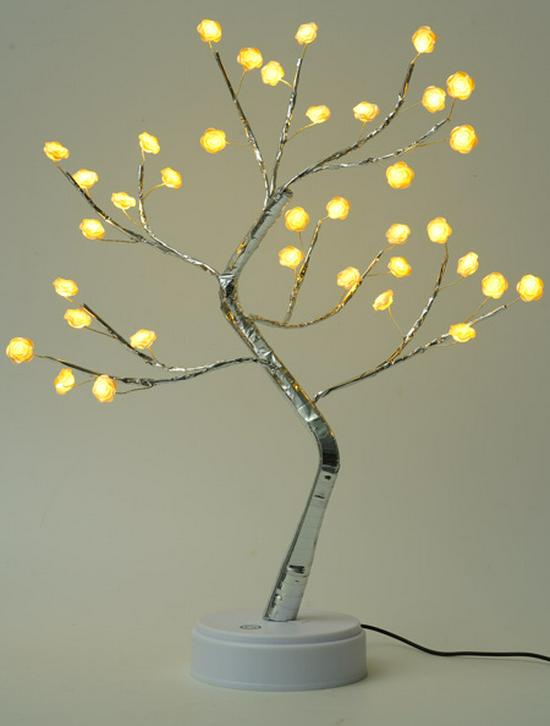 Bonsai LED Table Lamp with Pearl Gold Leaves & Silver Branches - Decorative Night Light & Christmas Tree Decor