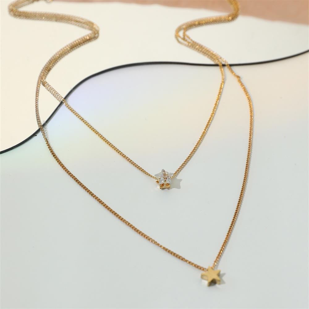 Hot-selling, stylish and simple multi-layer pentagram zircon pendant, retro necklace, collarbone chain for women