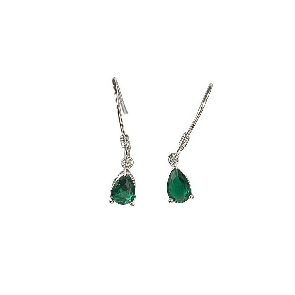 18K Gold Plated S925 Sterling Silver Vintage Emerald Teardrop Earrings with Ear Hooks