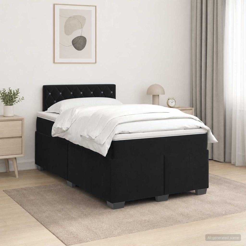 Box Spring Bed with Mattress Black 120 x 190 cm Velvet
