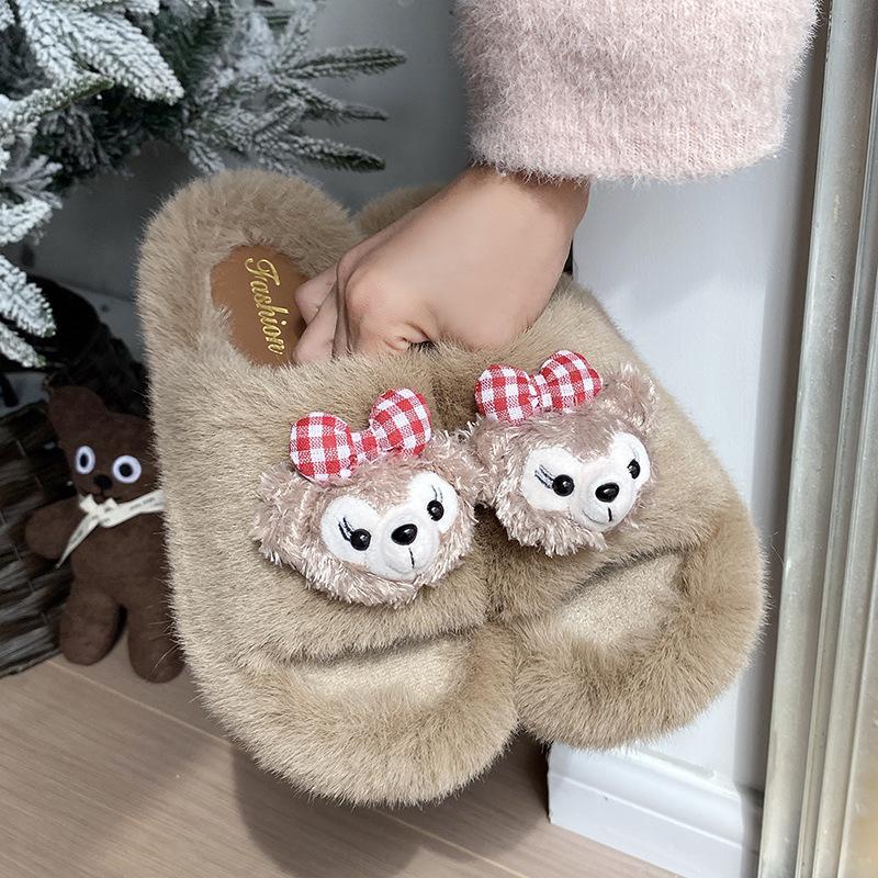 Cute fur slippers autumn and winter thick soled comfortable soft soled one-piece cotton slippers