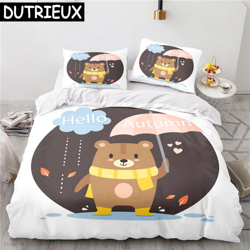 Nordic Cartoon Animal Printed Bedding Set Duvet Cover Children Bedclothes Duvet Cover Sets Pillowcase Twin Full Queen King Size