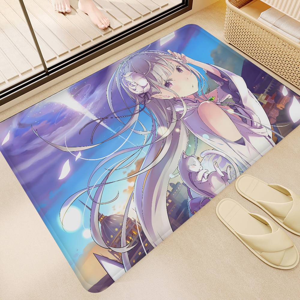 Emilia ReZero Anime Girl Floor Mat INS Style Soft Bedroom Floor House Laundry Room Mat Anti-skid Household Carpets