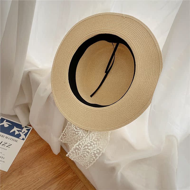 Straw Hat, Countryside Fashion, Versatile, Flat Top Lace Sun Hat, Straw Woven Travel Sun Hat, Sun Protection
