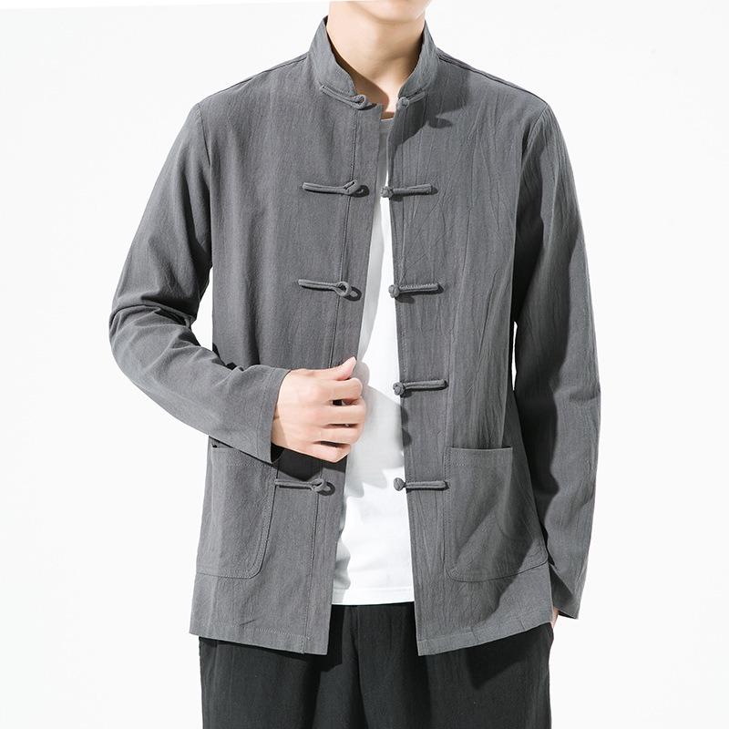 

Traditional Chinese Clothing Summer Loose Cotton Shirts Men Stand Collar Shirts Wu Tang Kung Fu Suits M