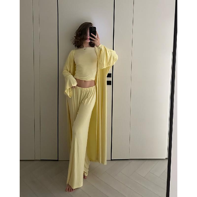 Women's 2026 Summer New Casual Long Cardigan Long Sleeve Top High Waist Long Pants Fashion Set
