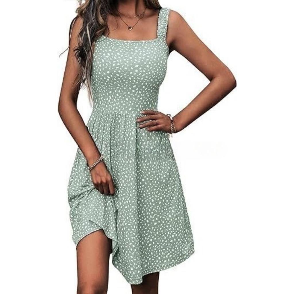 Women's Square Neck Sleeveless Floral Printed A Line Dress Mid Waist Sweet Style Summer Casual Sundress