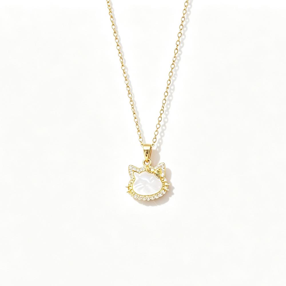 Charming Cat Choker Necklace with Faux Mother-of-Pearl Pendant - Simple, Elegant Design for Women