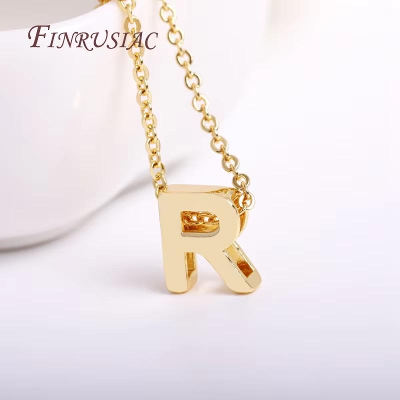 Gold Plated Brass Metal Initial 26 Letters Pendants Pendants Necklace For Women Jewelry Accessories Thin Chain Necklaces Female