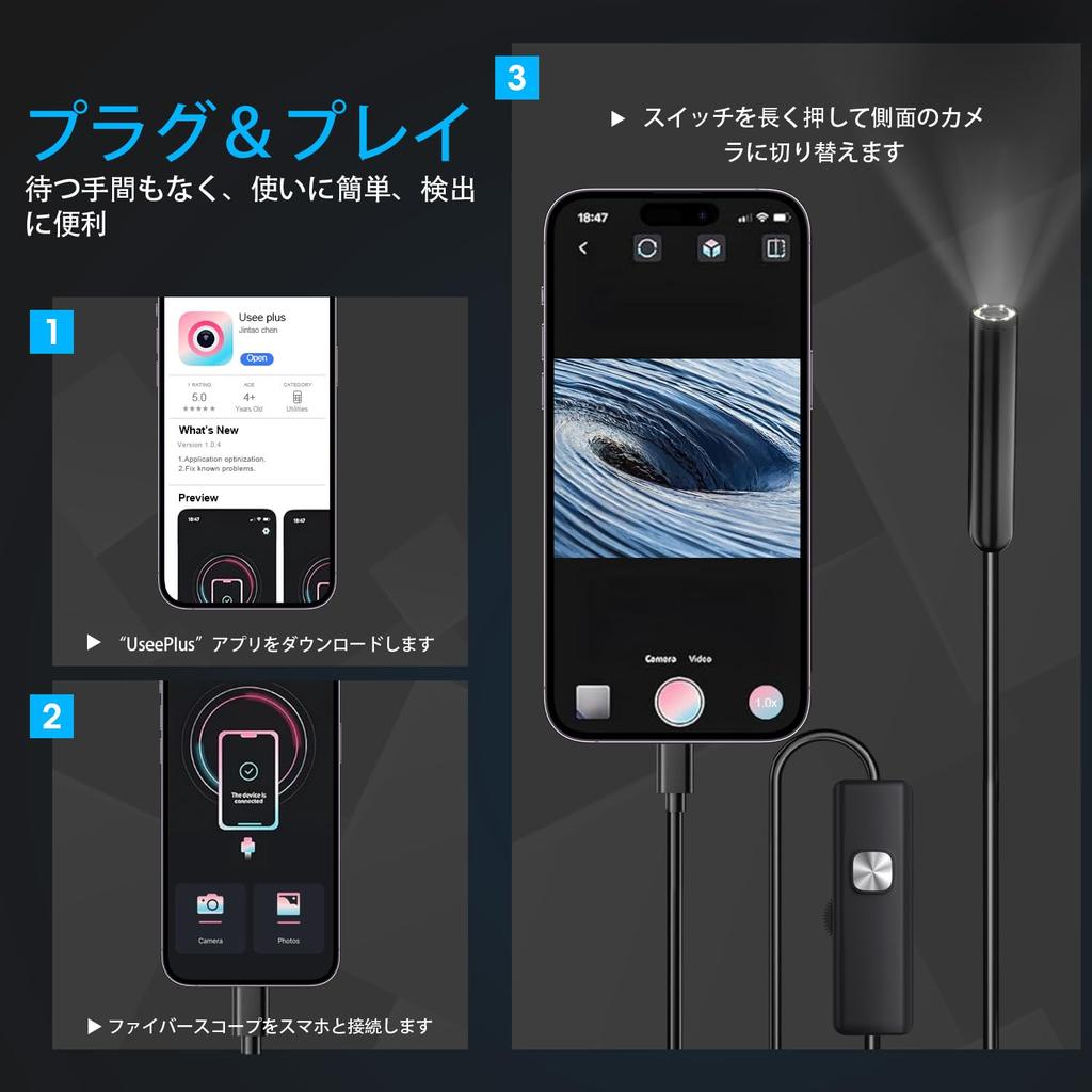 LEEKEY 2 Megapixel Single Lens Waterproof Endoscope 8 LED IP67 5m USB to and Lightning Compatible with Android and for Home Machine and Independent